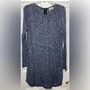 Woman ANTHROPOLOGIE EVERLY heather Gray Black Ribbed L/s Dress Sz Large Euc